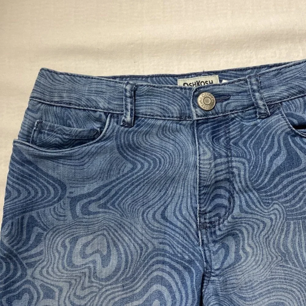 OshKosh Bgosh Denim Shorts Girls‎ Blue Wave Pattern Casual Kids Size 7/7A EUC